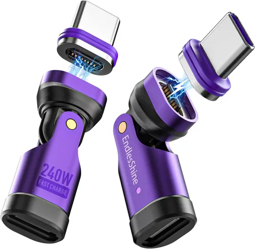 Miniatura 8 de Adaptador magnético USB C a C, giratorio de 16 pines 540 ° antiarco, PD 240 W carga rápida transferencia de datos de 480 Mbps, conexión segura
