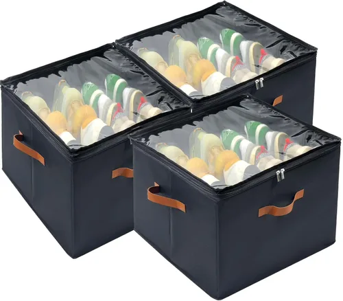 Miniatura 8 de Caja organizadora de zapatos, paquete de 2, organizador de almacenamiento de zapatos con cubierta transparente, divisores ajustables para 16-32