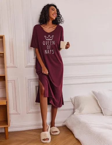Miniatura 2 de Ekouaer Camisones largos para mujer, cuello redondo, ropa de dormir, ropa de dormir