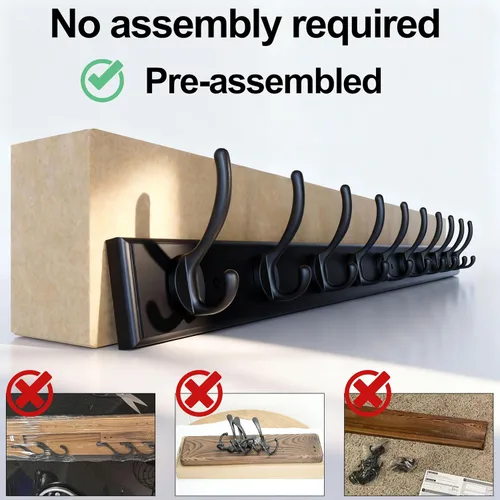 Miniatura 4 de WEBI Perchero de pared para montar en la pared, ganchos para colgar en la pared de 38 1/4" de largo, perchero de pared de bambú con gancho