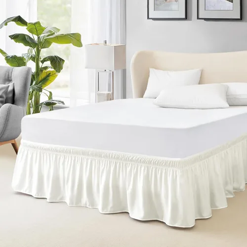 Miniatura 11 de FreshCulture Falda de cama King, con volantes antipolvo para cama de tamaño King, fácil ajuste con caída a medida de 15 pulgadas, falda de cama