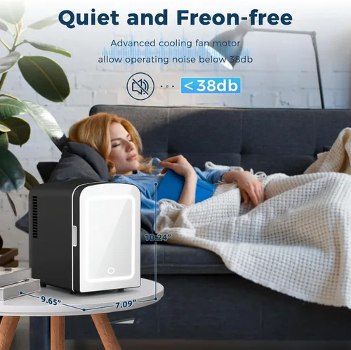 Miniatura 4 de Antarctic Star Mini refrigerador de maquillaje 4L con espejo para dormitorio, automóvil, oficina y dormitorio, enfriador pequeño portátil para Negro