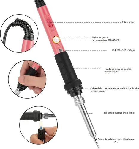 Miniatura 4 de Kit de soldador de 60 W con calentador cerámico, 10 en 1, temperatura ajustable, para cualquier aficionado, enchufe de 110 V de EE. UU. 60W 10-en-1