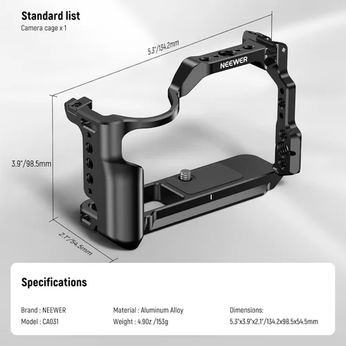 Miniatura 9 de NEEWER Jaula para cámara R50 compatible con Canon EOS R50, plataforma de video de aluminio con riel NATO, roscas de 1/4", agujeros ARRI de 3/8