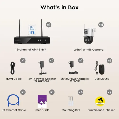 Miniatura 9 de xmartO Kit de cámara inalámbrica de 4 lentes duales, sistema de seguridad de largo alcance de malla WiFi6 de 8 vistas, NVR de doble banda 4K de 16
