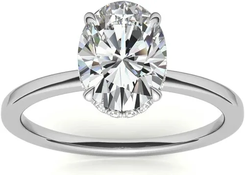 Miniatura 2 de Anillo de compromiso de 4 puntas de diamante de talla excelente ovalada con certificación IGI de 1, 2, 3 quilates, con cuello de diamante natural