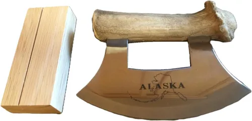 Miniatura 3 de Cuchillo y soporte de Ulu de asta cultivada de Alaska