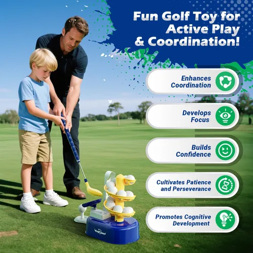 Miniatura 2 de Juego de golf para niños pequeños de EagleStone con lanzador de pedal, juguete de golf para niños de 3 a 8 años, incluye palo de golf ajustable, 15