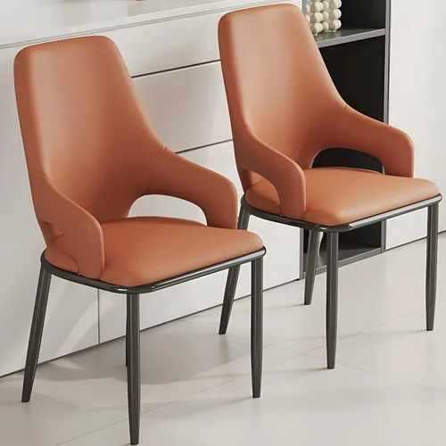 Miniatura 10 de Juego de 2 sillas de comedor modernas, sillas de metal con costuras y patas de metal, sillas de cocina modernas tapizadas de piel sintética, silla