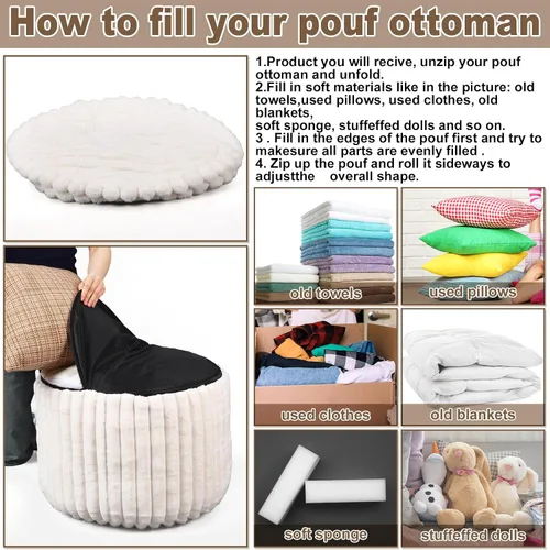 Miniatura 3 de Teenyyou 2 Piezas Funda de Puf Sin Relleno de 20 x 15 Pulgadas Reposapiés Otomán - Sin Relleno, Piel Sintética de Conejo Taburete Reposapiés Puf