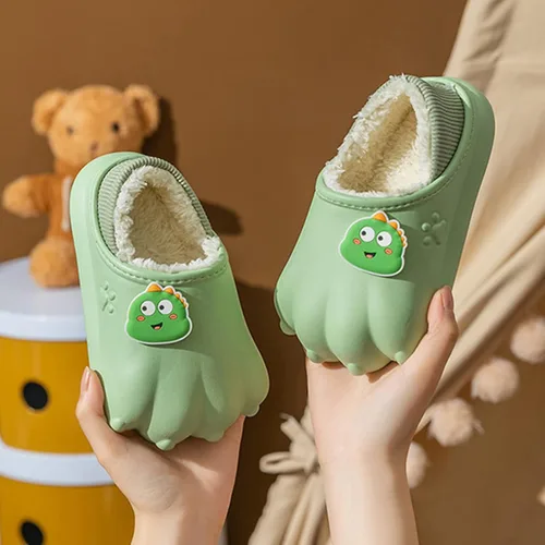 Miniatura 2 de Erhouxz - Pantuflas de pata de gato para niños, pantuflas de dinosaurio de conejo para niños y niñas, pantuflas de gatito de dibujos animados