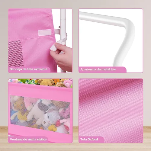 Miniatura 4 de KEEGH Caja de juguetes extra grande para niños con ruedas giratorias de 360°, cofre de juguetes resistente para niños y niñas, organizador de Rosa