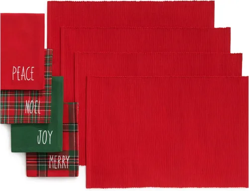 Elrene Home Fashions Holiday Sentiments - Juego de 4 servilletas y 4 manteles individuales, 13 x 19 pulgadas