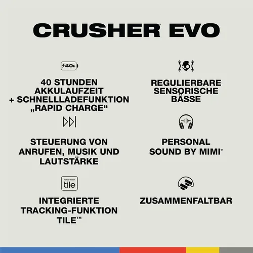 Miniatura 4 de Skullcandy Crusher Evo - Auriculares inalámbricos Bluetooth con cable de carga USB-C adicional, graves multisensoriales, aislamiento de ruido