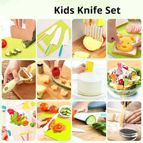 Miniatura 6 de Juego de 23 piezas de cuchillos para niños para cocina real, juguetes de cocina Montessori para niños pequeños, juego de cuchillos para niños