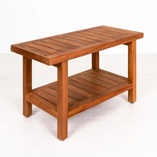 Miniatura 6 de Best Home Fashion Mesa de banco de ducha de teca con estante, mesa auxiliar grande para baño y spa, 14 pulgadas de ancho x 30 pulgadas de largo x 18