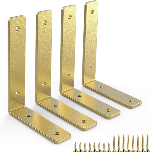 Soportes de estante dorados resistentes de 6 pulgadas, soporte de estante en L de hierro dorado rústico, estante flotante de metal moderno