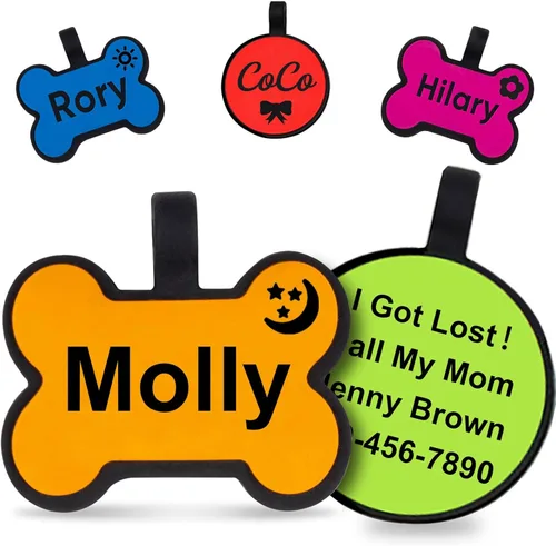 Etiquetas de silicona para perros, etiqueta de identificación personalizada para perros y gatos, redonda o en forma de hueso, grabado profundo,