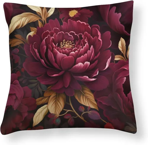 Miniatura 9 de Fundas de cojín de satén elegantes, decorativas florales burdeos, suaves y lujosas, elegantes fundas de almohada de terciopelo floral para sofá