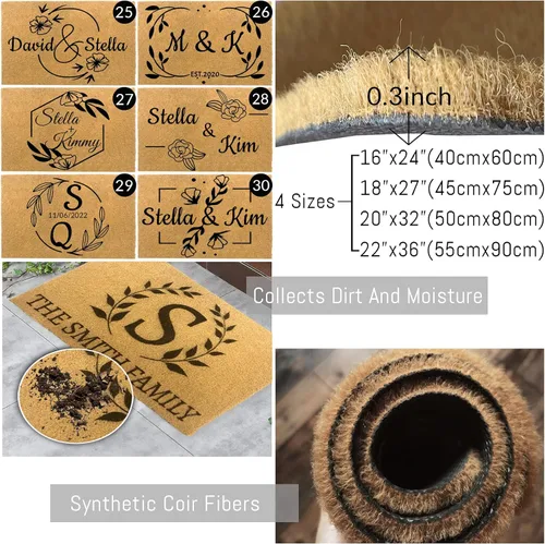 Miniatura 5 de Tapete personalizado para puerta delantera, patio, entrada, monograma, regalo para inauguración de la casa, bodas, aniversarios, plantilla de diseño