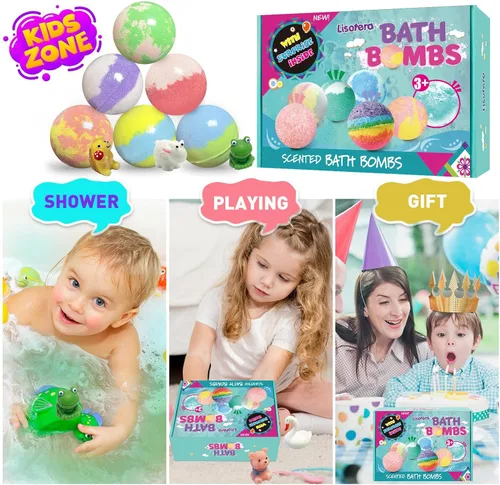Miniatura 2 de Bombas de baño para niños con sorpresas adentro, set de 12 bombas de baño con juguetes, bolas efervescentes de baño de burbujas naturales
