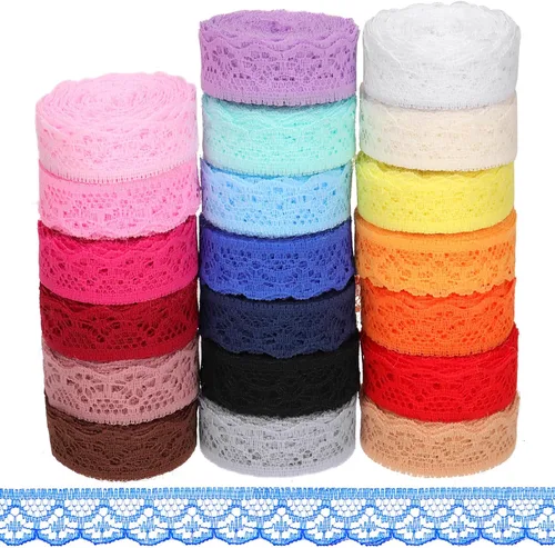 20 rollos de cinta de encaje de 200 yardas, 0.591 in/0.59 pulgadas de ancho, cintas de encaje de tela con patrón floral, cintas de tela multicolor