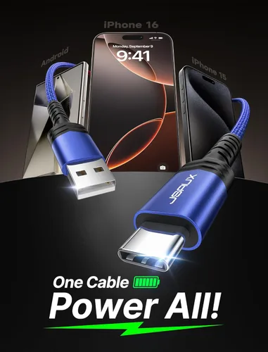 Miniatura 2 de JSAUX Cable USB C [2 unidades de 6.6 pies], cable USB A a USB de carga rápida para iPhone Air, iPhone 17, iPhone 17 Pro, iPhone 17 Pro Max, iPhone