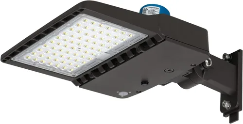 Luz LED de estacionamiento de 200 W con fotocélula y soporte de brazo ajustado 28000 lúmenes 5000 K, atenuación de 0-10 V para exteriores,