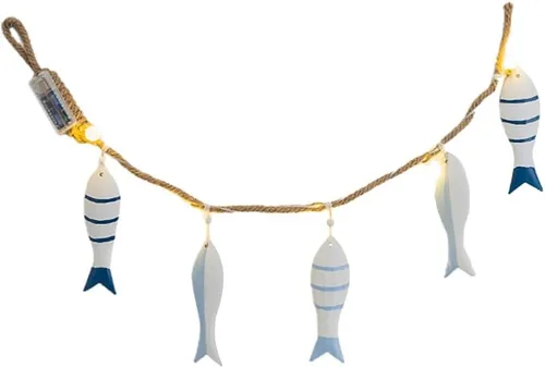 DECHOUS Colgante de brocheta de pescado, decoración para el hogar, decoración de pesca, adornos de madera para colgar con cuerda de yute, decoración