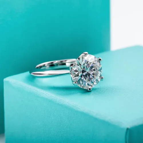 Miniatura 4 de AnuClub 1235CT Anillo solitario de moissanita de seis puntas, anillo de plata de ley 925, regalo para boda, compromiso y aniversario con certificado