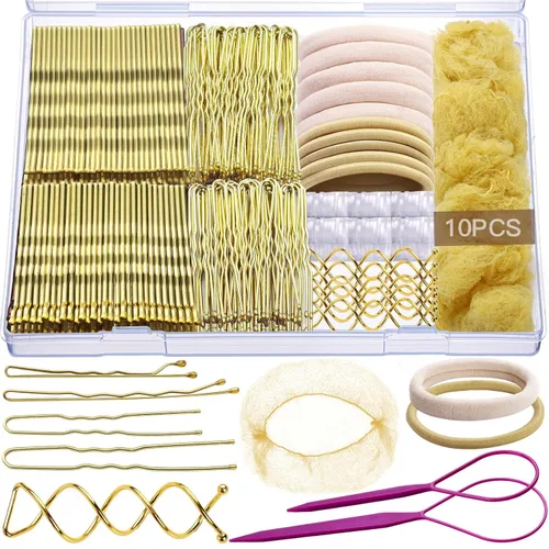 Miniatura 9 de Teenitor Kit de red para el cabello, horquillas negras para el cabello, pasadores para mujer, alfileres en forma de U para moños, redes