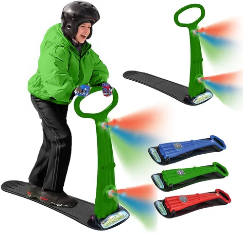 Miniatura 9 de Geospace Winter Fun - Patinete de nieve plegable, patinaje de esquí, trineo de nieve, snowboard para niños con 2 luces LED, tabla de arena portátil