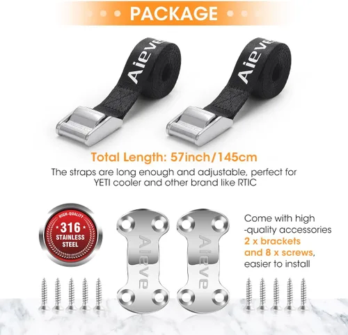 Miniatura 2 de Kit de correas de amarre para enfriador Aieve - Soporte de bloqueo de pecho de hielo - Accesorios para enfriador seguros para enfriadores YETI