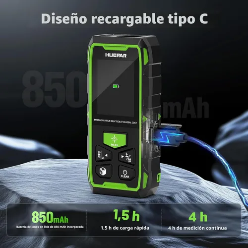 Miniatura 4 de Herramienta de Medición de Distancia Dual de 656 pies/200M, Huepar Dispositivo Profesional de Medición Láser Digital Recargable para Habitaciones