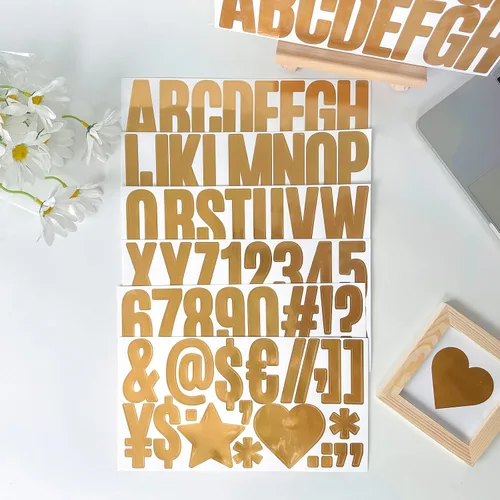 Miniatura 4 de Kit de 12 hojas de 200 calcomanías de letras doradas, grandes letras de vinilo, números, calcomanías adhesivas del alfabeto de 2 1/2 pulgadas
