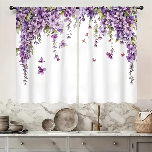 Miniatura 31 de Cortinas de cocina vintage retro de madera, con bolsillo para cortinero, 27.5 pulgadas de ancho x 39 pulgadas de largo, 2 paneles de flores blancas