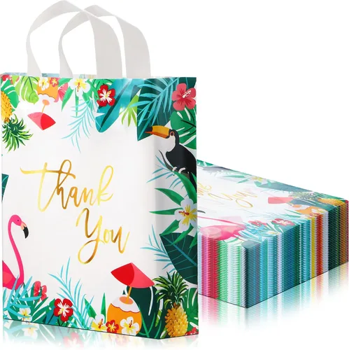 Weewooday 100 bolsas de plástico con asa de lazo suave para tiendas minoristas, boutiques, recuerdos de fiesta, bodas, duchas, bolsas de regalo
