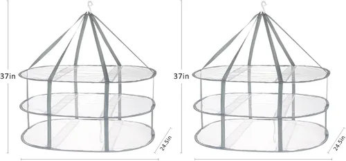 Miniatura 2 de Paquete de 2 estantes de secado de 3 niveles plegables con malla para colgar ropa, estante para secar suéteres, estante grande para secar ropa