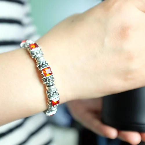 Miniatura 4 de Falari Pulsera elástica de plata antigua de cristal acrílico vintage