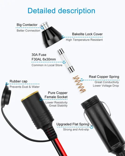 Miniatura 4 de ALITOVE Cable de extensión para encendedor de cigarrillos de 12 AWG, 12 pies, 30 A, 360 W, máximo, cable de alimentación resistente, enchufe macho a