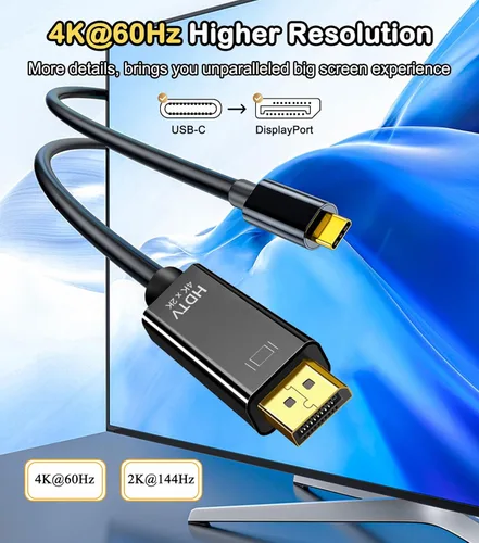 Miniatura 2 de Cable USB C a DisplayPort de 6 pies (4K a 60 Hz, 2 K a 144 Hz), cable USB C a DP 1.2 compatible con MacBook Pro/Air y más portátiles que admiten