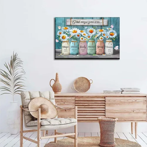 Miniatura 7 de Lienzo enmarcado con texto en inglés "God Says You Are Inspirationa", arte para pared, versículos de la Biblia, decoración de pared, póster de Flor