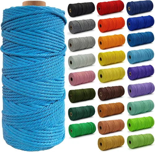 Miniatura 56 de Cuerda de Algodón 8mm x 20 Yardas - Cuerda de Macramé Natural Sin Blanquear - Cuerda de Algodón Trenzada de 3 Hilos para Colgar en la Pared, Blanco