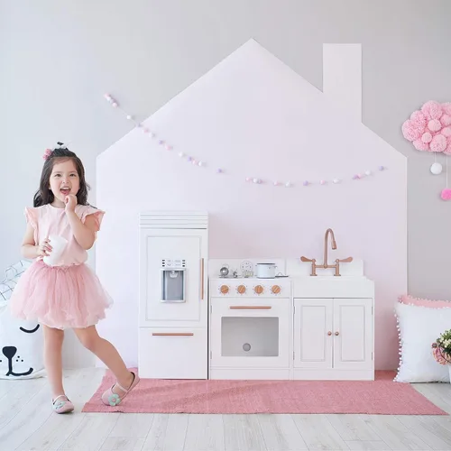 Miniatura 3 de Teamson Kids Little Chef Paris - Cocina modular contemporánea interactiva de madera para jugar con refrigerador, horno, fregadero y espacio
