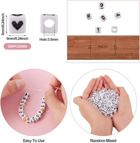Miniatura 5 de FASHEWELRY 300 cuentas cúbicas de acrílico con números cuadrados mezclados del 0 al 9, cuentas de acrílico blanco de 0.236 x 0.236 pulgadas