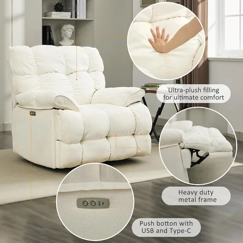 Miniatura 4 de Silla reclinable mecedora extra grande, sillón reclinable con giro eléctrico para sala de estar, reclinables mecedores acolchados extra anchos