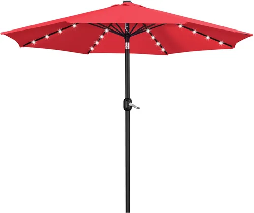 Miniatura 21 de Yaheetech - Paraguas de 9 pies con energía solar para patio - Paraguas de mesa de mercado con protección UV, 32 luces LED y botón de inclinación