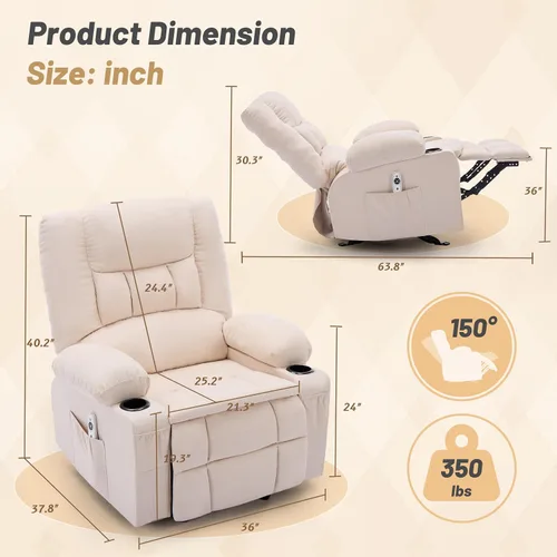Miniatura 2 de Rocker Recliner Chair with Massage and Heat, Nursery Rocking Chairs for Living Room, Ergonomic Comfy Relining Chair with Cup Holders, USB Charge