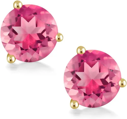 Miniatura 107 de Gem Stone King Aretes de oro de 14 quilates, 0.236 in, piedra natal redonda, Martini, 3 puntas, aretes de oro para mujer