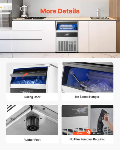 Miniatura 6 de VEVOR Máquina de hielo comercial de 265 libras/24 horas, 108 cubitos de hielo en 15 minutos, máquina de hielo independiente con gran capacidad